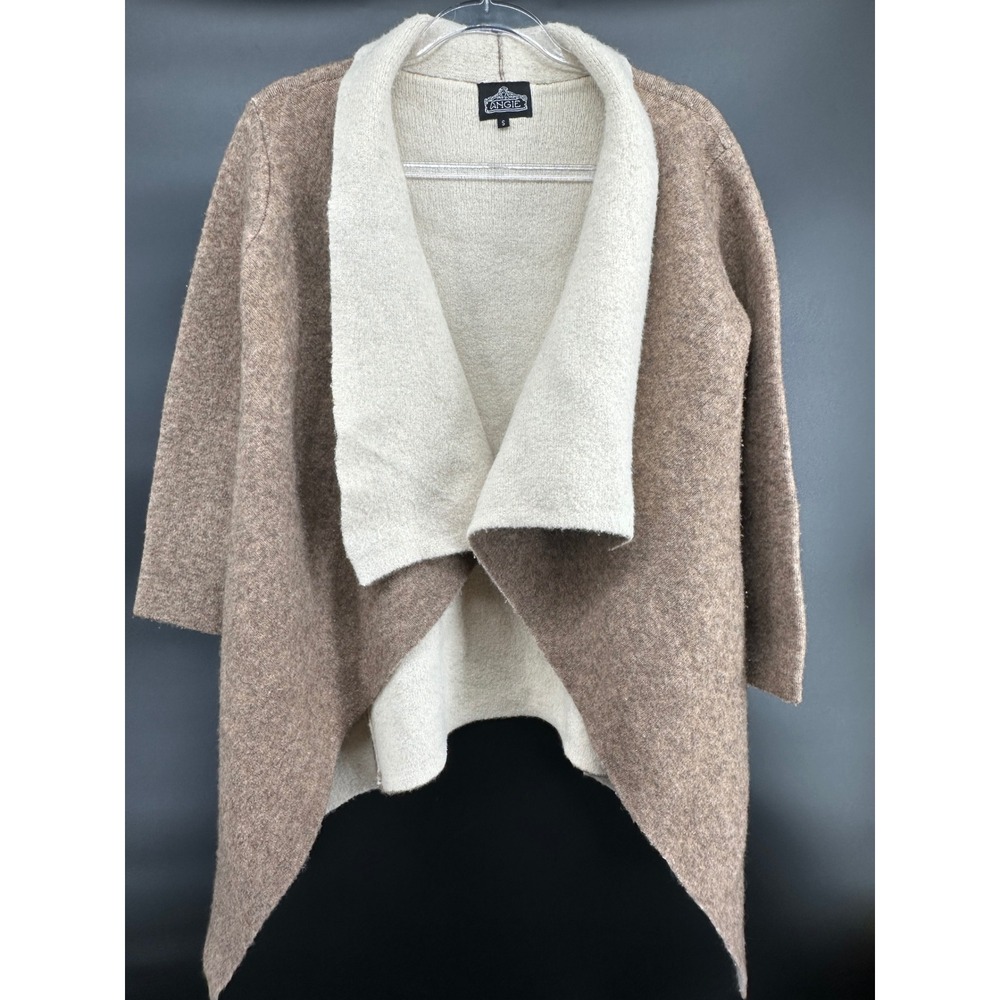 Angie Yak Wool Blend‎ Waterfall Cardigan Size S Brown Cream Asymmetrical